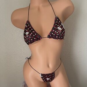 NEW Hello Kitty Bling Stripper Micro Bikini Thong Set Exotic Dancer